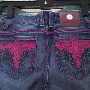 Antik Denim Boot Cut Jeans with Pink Embroidered Back Pockets
